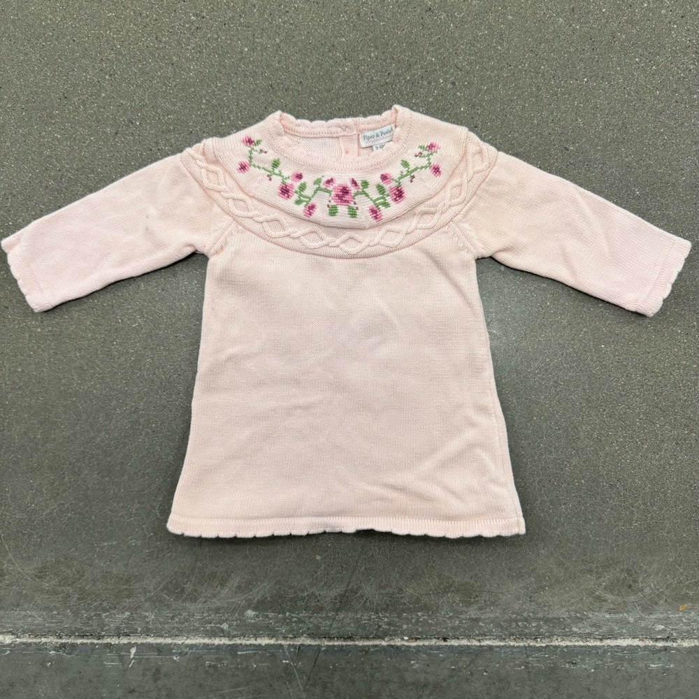 Piper & Posie Pink Floral Embroidered Girls Sweater, Size 3-6 months